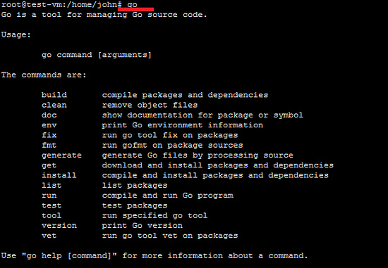 Prueba el comando Go