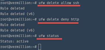 Comando de denegación de la UFW.