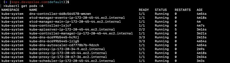 Comprueba los pods por defecto en todos los espacios de nombres