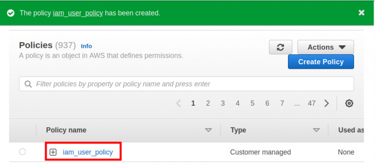 Creación de la política IAM para el usuario IAM