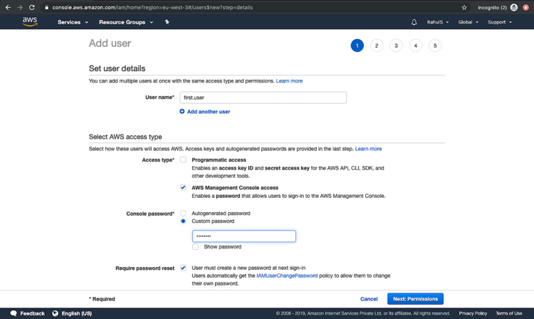 Establecer los detalles del usuario