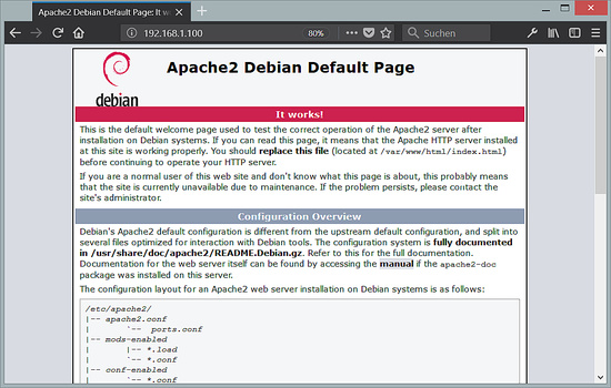 Página por defecto de Apache en Debian 9