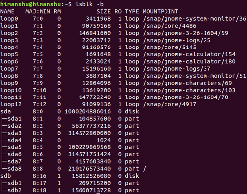 Cómo hacer que lsblk imprima la información del tamaño en bytes