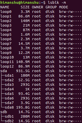 Cómo hacer que lsblk muestre información sobre el propietario, el grupo y el modo del dispositivo