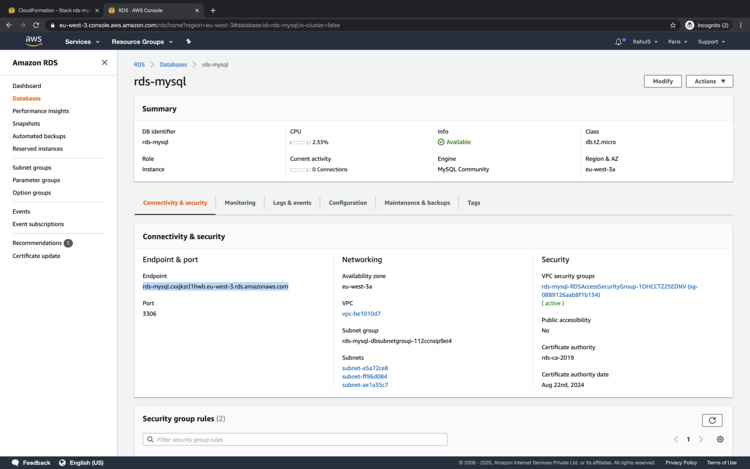 Detalles de la base de datos