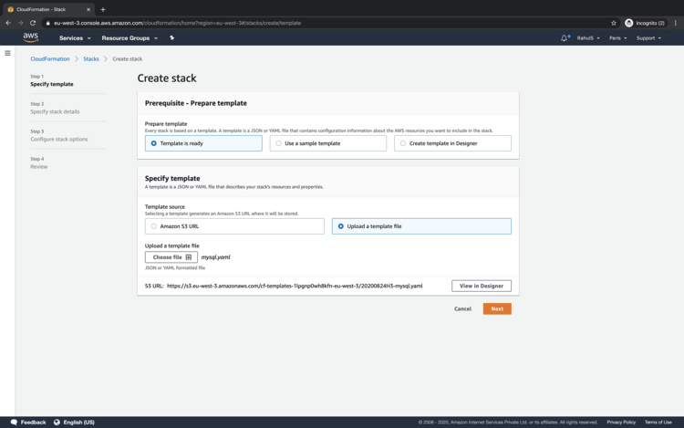 Crear la pila de Cloudformation